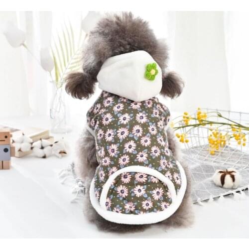 Costly Poodle Jacket Floral Printed Pet Clothes Female Coat Puppy Hoodie Dog Winter Clothes For Small Breeds Yorkies Clothing