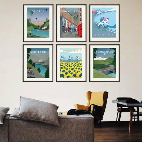 Canvas Art Painting NTour De France Print Poster Cycling Edinburgh Vintage Travel Cities Landscape Poster Wall Art Picture Decor