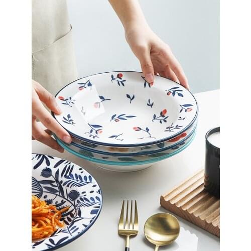 9 Inches Floral Ceramic Dinner Plates Creative Country Style Pasta Bowl Soup Noodles Dishes Household Microwavable Tableware