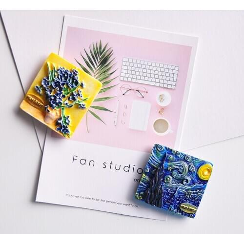 Creative Resin Refrigerator Magnets Van Gogh Sunflower Field Craft Souvenir Fridge Magnet Christmas Halloween Home Decoration