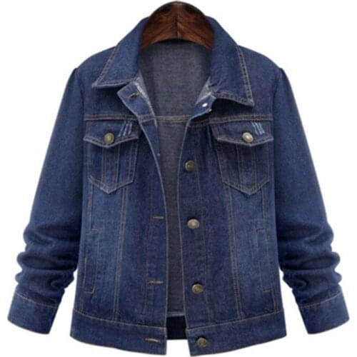 Spring Autumn Plus Size Denim Jacket Womens Casual Long Sleeve Pocket Jeans Coat Female Streetwear Outerwear XL-5XL