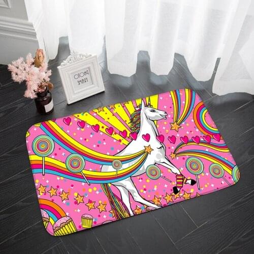 Cute Cartoon Unicorn Pattern Home Floor Mat Living Room Bedroom Decor Hallway Balcony Non-Slip Rug welcome Entrance Door Mats