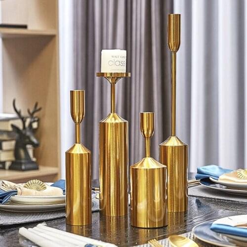 Zq Model Room Ornament Metal Six-Piece Set Candle Holder Modern European American Tea Table Decoration