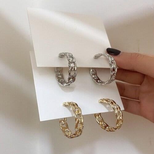 Trendy Hollow Chain Hoop Earrings Temperament Simple Design Circle Statement Earrings Jewelry Metal Geometric Fashion Earrings