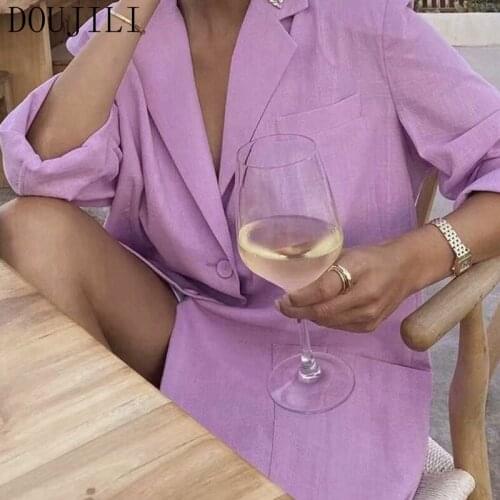 DOUJILI Fashion Women Blazers Suits Long Sleeve V neck Two Row Button Pocket Casual Wearing Female Suits Jacket