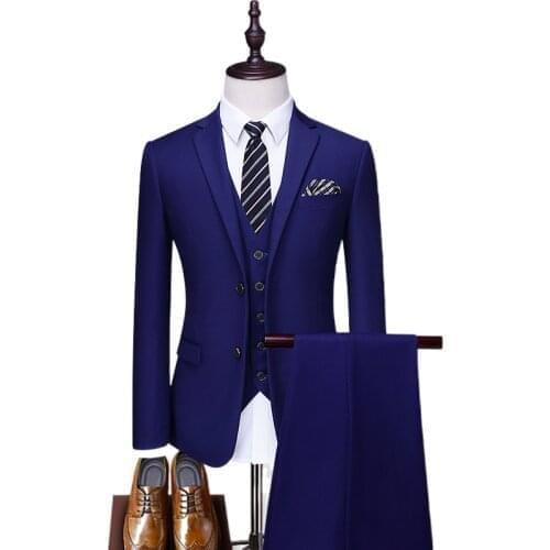 Men Mariage Color Block Collar Suits Jacket Trousers Waistcoat Male Business Casual Wedding Blazers Coat Vest Pants 3 Pieces Set