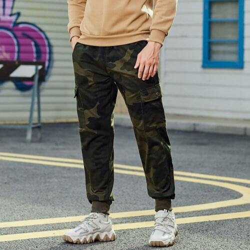 Men Loose Camouflage Sports Casual Pants Drawstring Middle Waist Lace Up Leggings