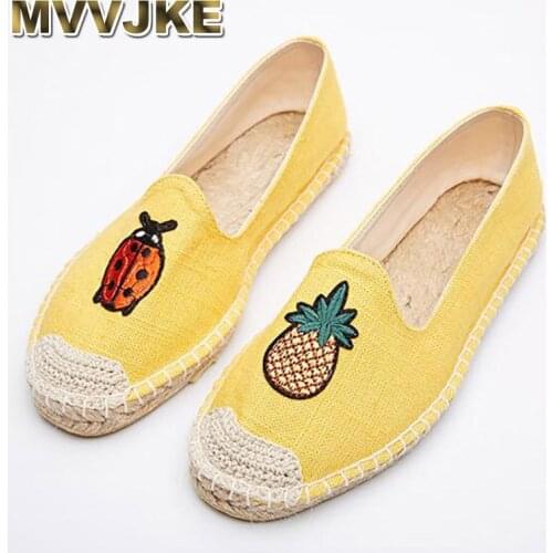 MVVJKE Fashion Ethnic Casual Espadrilles Ladybugs pineapple Flat New Women Spring on Fishermen Hemp Rope Spring Shoe