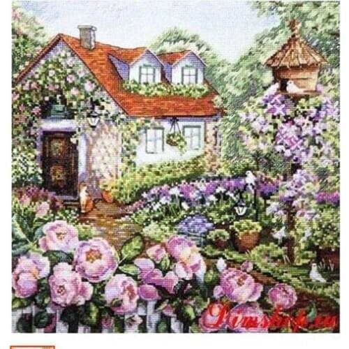 A small house shaded by flowers 40-40 Counted Cross Stitch 11CT 14CT 18CT Cross Stitch Kits Embroidery Needlework Sets