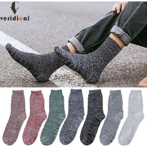 Vintage Man Short Socks Cotton Bold Lines Street Fashion Colorful Thick Breathable Anti-Bacterial Thermal Warm Socks Winter