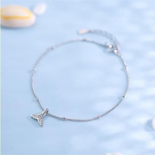 New Free Shipping Exquisite Temperament Mermaid Tail Tibetan Silver Jewelry Simple Fresh Crystal Fishtail Women Gift Bracelets
