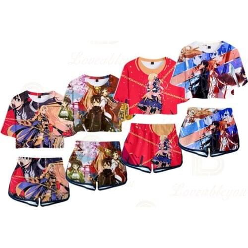 2020 Summer New Fashion Sword Art Online Casual Sports Shorts SAO Womens Suit Short T Shirts Shorts Two-piece Sets