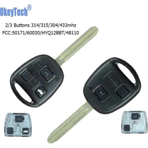 OkeyTech Remote Control Car Key For Toyota Yaris 2 3 Buttons 304/314/315/433mhz Rubber Button Pad Fob Blank TOY47 Uncut Blade