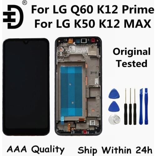 Original For LG Q60 K12 Prime LCD Display With Frame Touch Screen Digitizer Assembly For LG K50 K12 MAX LCD Screen Replacement