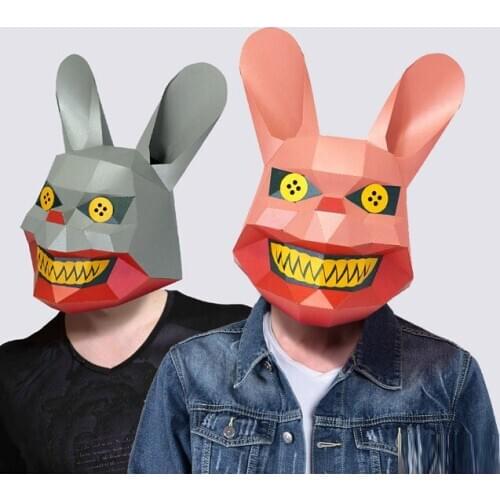 Pre Cut Paper Mask 3d Scary Rabbit Halloween Costume Cosplay DIY Paper Craft Model Mask Christmas