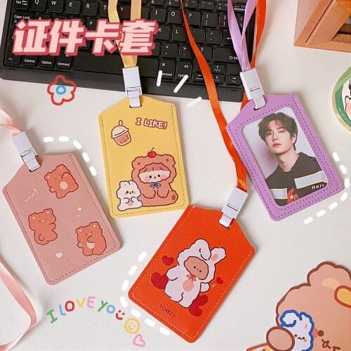Cartoon Rabbit Girl lanyard Card Holder INS Student Campus Card Bus Card Cover ID Credit Card Bank Card Protective Case