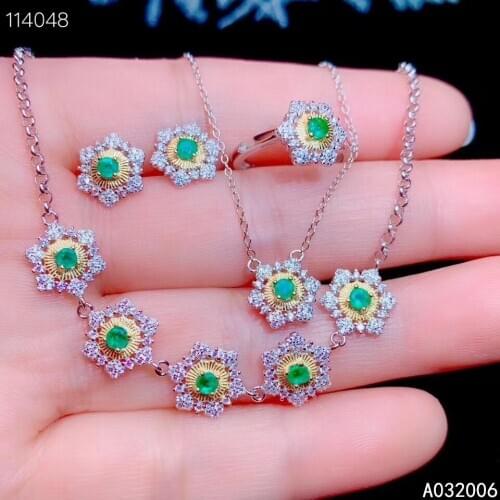 KJJEAXCMY fine jewelry 925 sterling silver natural emerald earrings ring pendant bracelet luxury ladies suit support testing