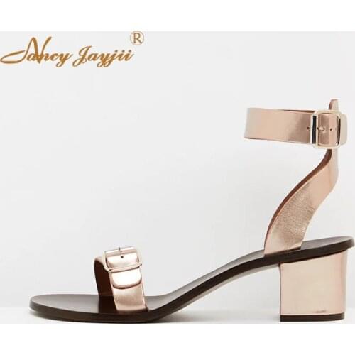 Female Shoes Woman Ladies Sandals Solid Ankle-Wrap Buckle Strap High Square heels Basic Mature Elegant Concise Fashion 2019