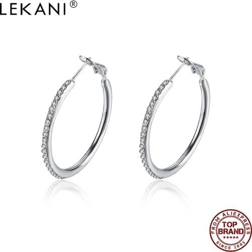 LEKANI Full Crystal Round white color Earrings Jewelry For women Fine Fashion Design Earring Counter Quality Best Selling