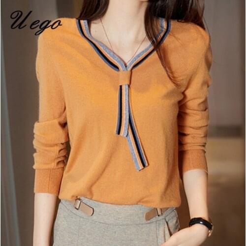 Uego Korea Style Knitted Sweater Women 2021 Autumn Winter sweaters Basic Shirt Tops elegant Lady Spring Casual Pullover Sweater