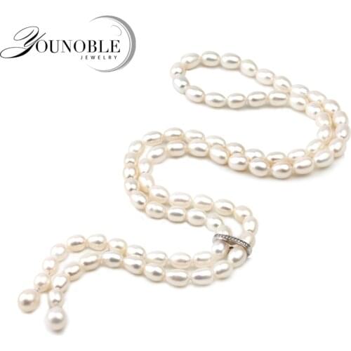 Long Pearl Pendant Necklace for Women,Water drop Natural Freshwater Pearl 925 Sterling Silver Jewelry Statement Necklace 700mm