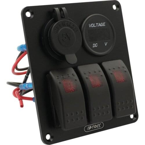 3 Gang Switch Panel On-off with 12V-24V Voltmeter USB Charger Waterproof