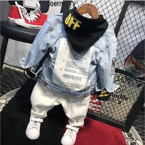 NEW baby boys Clothes set Kid boys Denim jacket + hoodie + jeans 3pcs spring and autumn style baby suits Children Clothing set