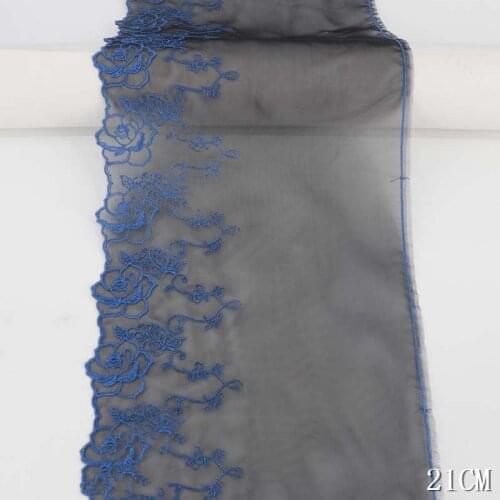 3Yards Black Net Blue Flowers Sewing DIY Embroidery Lace Trim Garment Accessories Supplies Women Girls Bra Mesh Material Craft