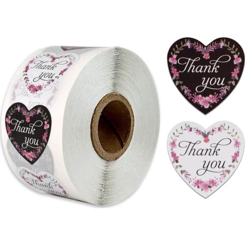 500 Pcs Floral Thank You Stickers Seal Labels with Black Pink Label for Gift Package Sticker Custom Stationery Sticker Rolls