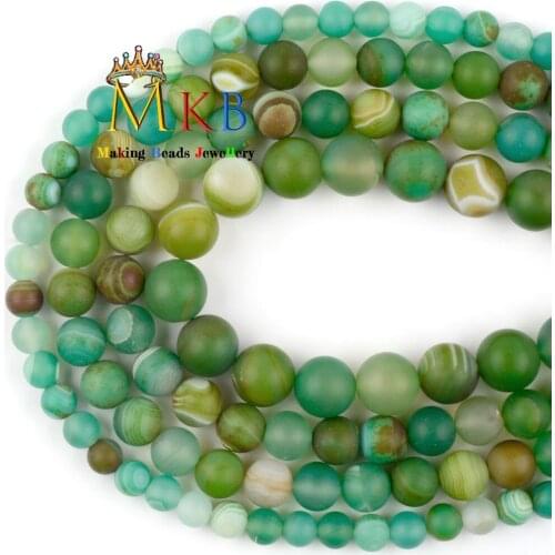6 8 10mm Natural Stone Dull Polishe Matte Green Stripe Agates Beads For Jewelry Making Diy Bracelet Necklace Accessories 15"