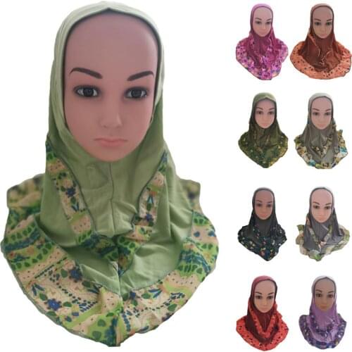 Amira Muslim Kids Girls Hijab Scarf Islamic Arab Head Full Cover Headscarf Shawls Headwrap Caps Headwear Children New