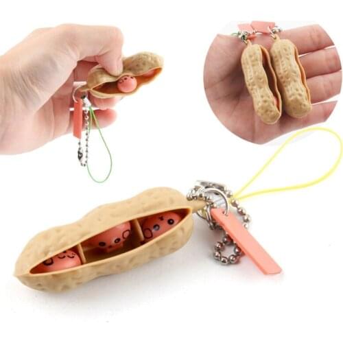 Peanut Fidget Toy Squeeze Fidget Keychain Extrusion Peanut Toy Stress Relieving Chain Pendant for Keys Backpack Toys