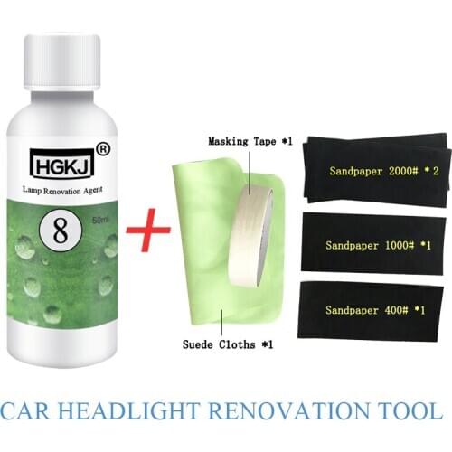 Car headlight repair liquid, headlight refurbishment agent HGKJ-8-20ML lamp polishing agent + cleaning cloth sandpaper kit