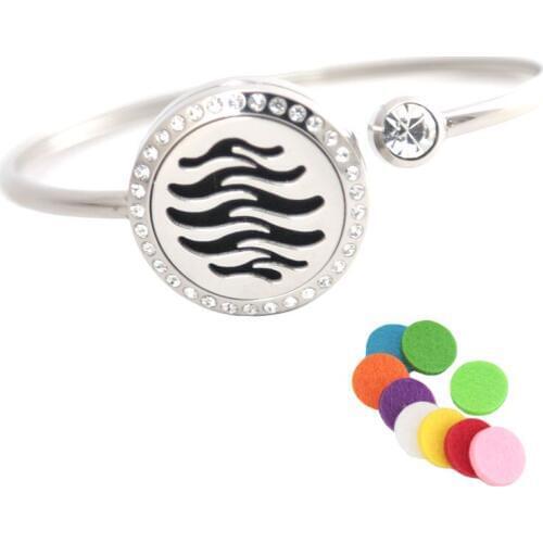 Ocean Wave Bracelet Locket Bangle Aromatherapy 25mm Magnet Crystal Stainless steel essential oil diffuser locket bracelet