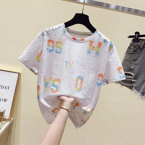 Letter printing new Short Sleeves Hollow out T Shirt Hot Sales Female Tshirt Loose Women Fashion Graphic T-Shirt y2k tops