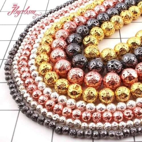 Natural Lava Rock Volcanic Round Black Rose Gold Loose 6/8/10mm Natural Stone Beads For DIY Necklace Bracelat Jewelry Making 15"