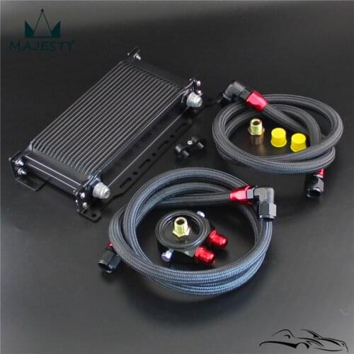 Black 19 Row Oil cooler w/ Bracket + Filter Adapter Hose Kit For Japan Car