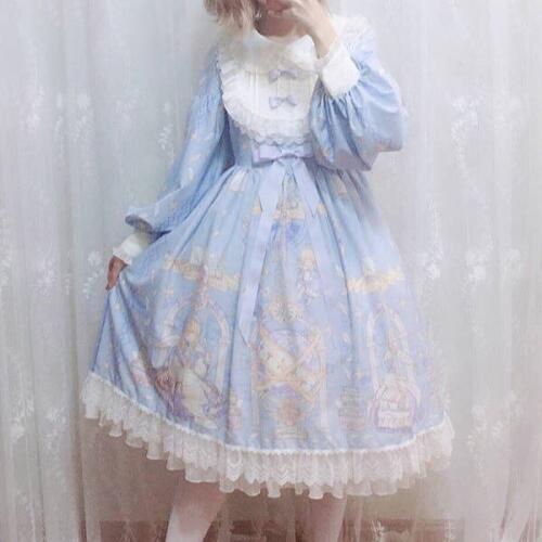 Classic Lolita Dress Womens Kawaii retro Princess Missy Cosplay Costume Cotton op Dress for Girl