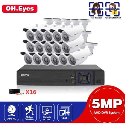 H.265 Outdoor Waterproof Video Surveillance Security Camera Kits System HD CCTV DVR 16PCS 5MP IR AHD Surveillance Cameras Set