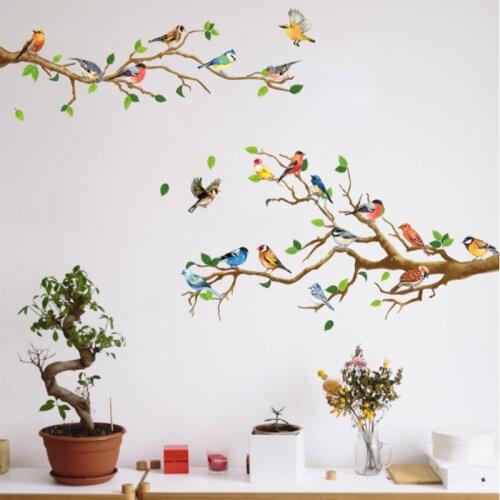 Bird on Branch Wall Sticker Living Room TV Sofa Background for Home Decoration Wallpaper Bedroom Office Self-adhesive Stickers