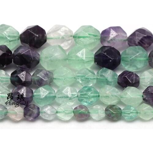 Natural Faceted Green Fluorite Loose Beads 6 8 10mm Pick Size Diamonds Cutting Spacer Beads For Jewelry Making DIY Bracelet 15