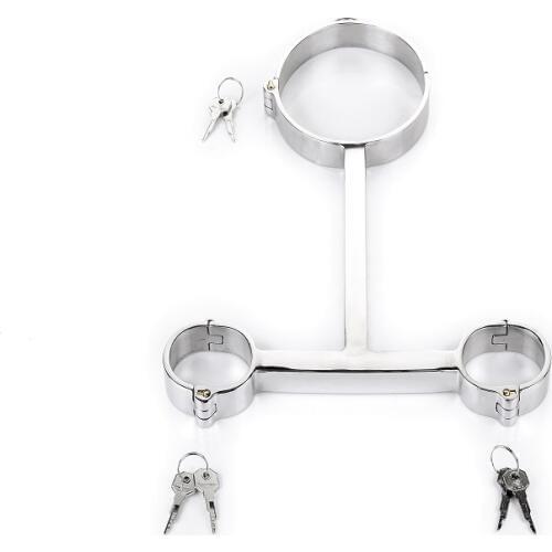 New Stainless steel metal bdsm bondage collar handcuffs slave restraint SM erotic couples adult game Sex toys for man woman