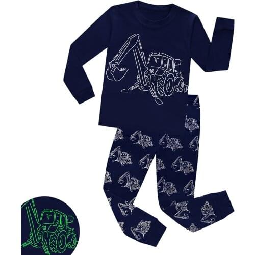 New Fashion Spring Autumn Full Sleeve and Pant Suit Glow in The Dark Cotton Toddler Girls Pajama Glow in Dark Cartoon Outfits