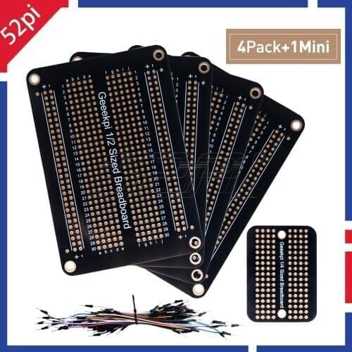 52Pi Prototype PCB Solderable Breadboard for Arduino and DIY Electronics Projects, Gold-Plated (4 Pack + 1 / 4Mini Board)