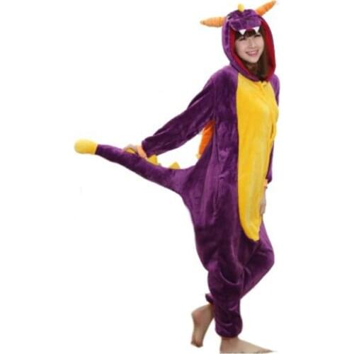 Flannel Spyro Dragon Onesies For Adults Kigurumi Pajamas Animal One-Piece Pijamas Women Onsie Halloween Cosplay Costume Romper