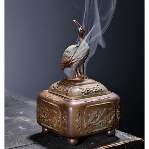 Incense holder | Vintage | Smoke Pools incense burner burning Red-crowned crane backflow burner waterfall tower Dragon ceramics