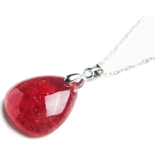 Precious Red Natural Strawberry Quartz Pendant Women Lady Necklaces Crystal Teardrop Bead Pendant 25*22*9mm