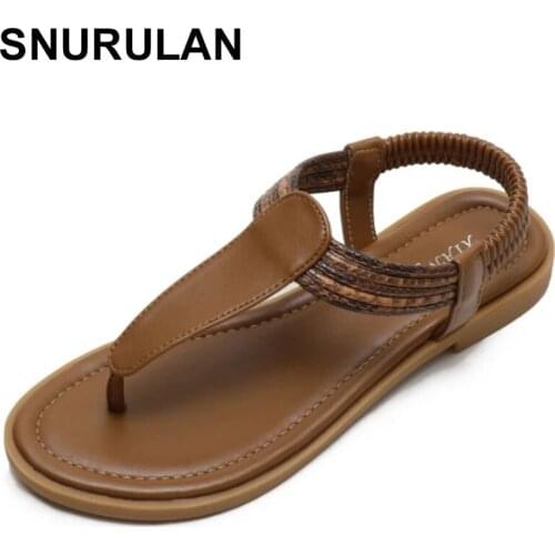 SNURULAN Flip-Flop Sandals Women Summer 2021 Flat Bohemian Simple Wild Retro Travel Roman Shoes Holiday Beach Shoes
