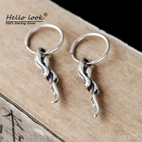 HelloLook 925 Sterling Silver Thorns Shaped Circle Hoop Earrings Rock Metal Gothic Vintage Earrings Real Antique