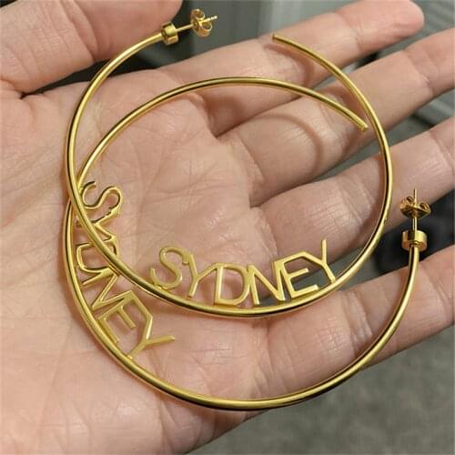 Noelia Custom Name Earrings Personalize Stainless Steel Large Earring Big Round Hoop Earrings Custom Nameplate Jewelry
